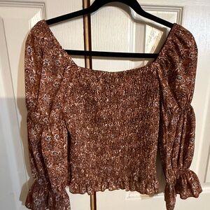 By & By Smocked Floral Puff Sleeve Crop Top Small